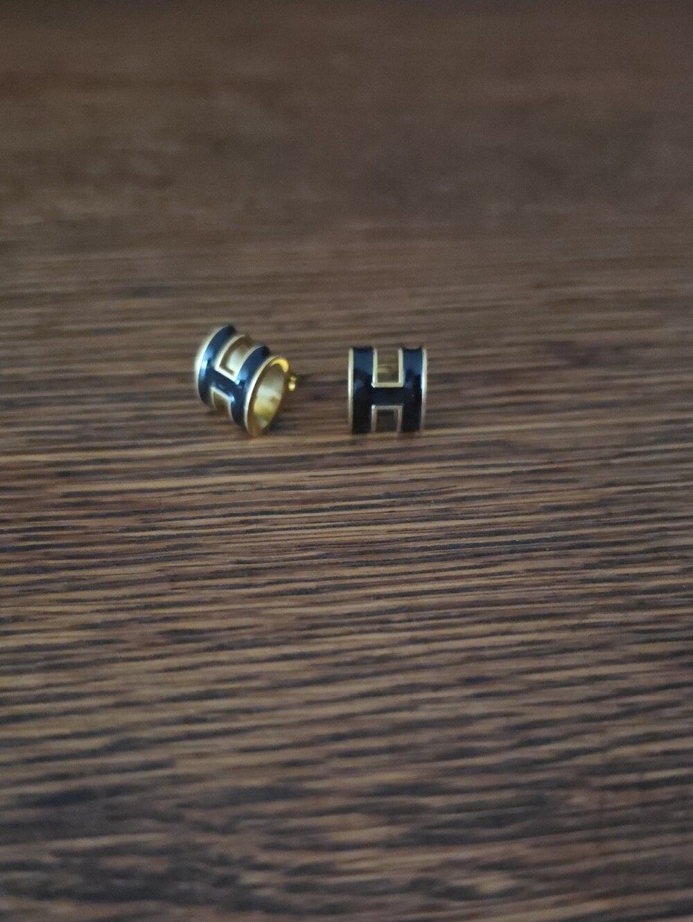 Gold and Black Women's H-Design Stud Earrings